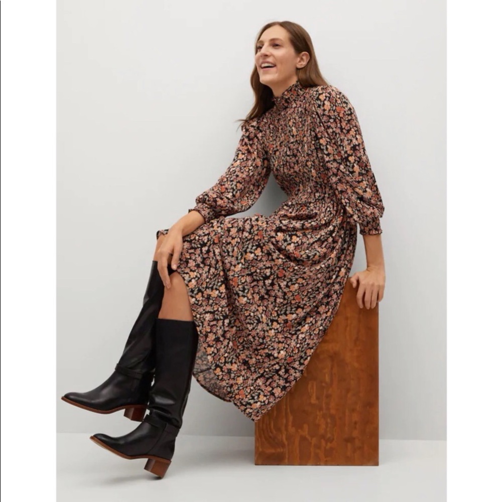MANGO- Floral Print high-neck Midi Dress size S